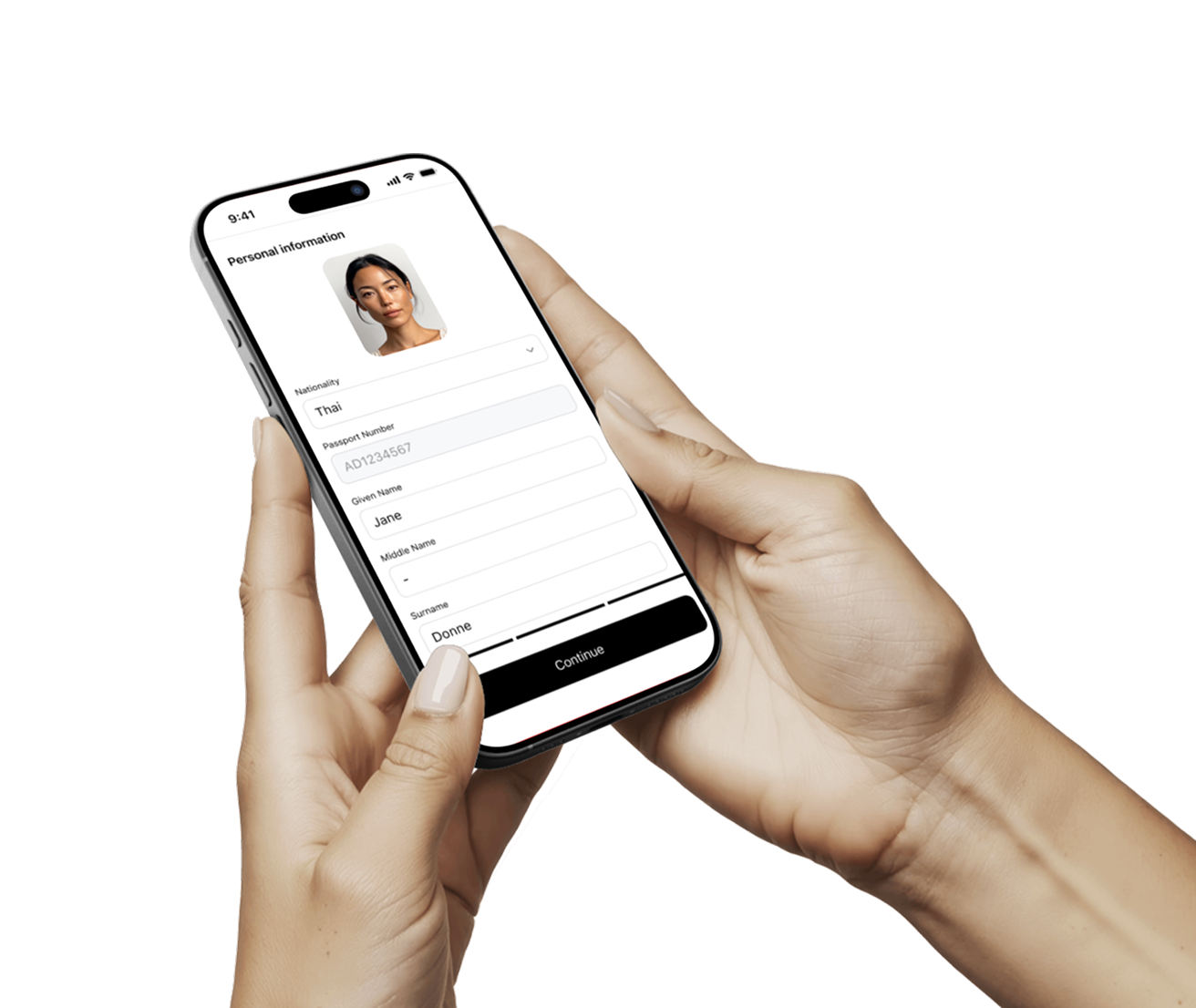 Hand holding a phone showing patient onboarding